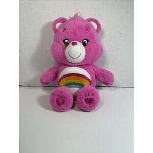Care Bear Cheer Plush Stuffed Animal Pink Rainbow Hearts 2014 Just Play Furry